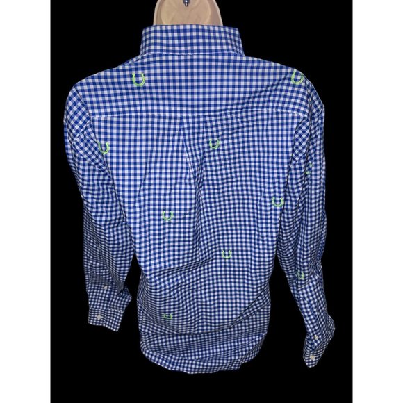 Vineyard Vines Mens MD Kentucky Derby‎ Keeneland Blue Gingham Horseshoe Logo - Picture 4 of 9